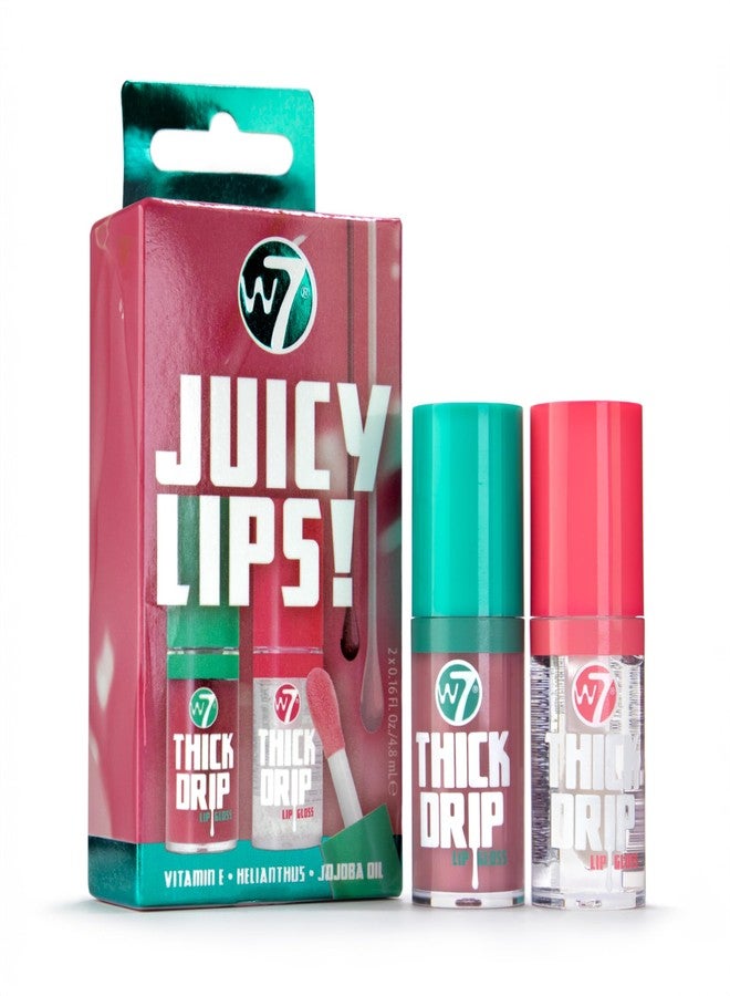W7 Juicy Lips! Thick Drip Lip Gloss Duo Gift Set - Too Close & In The Clear - Hydrating Glossy Lip Glosses - Stocking Stuffer - Image 1